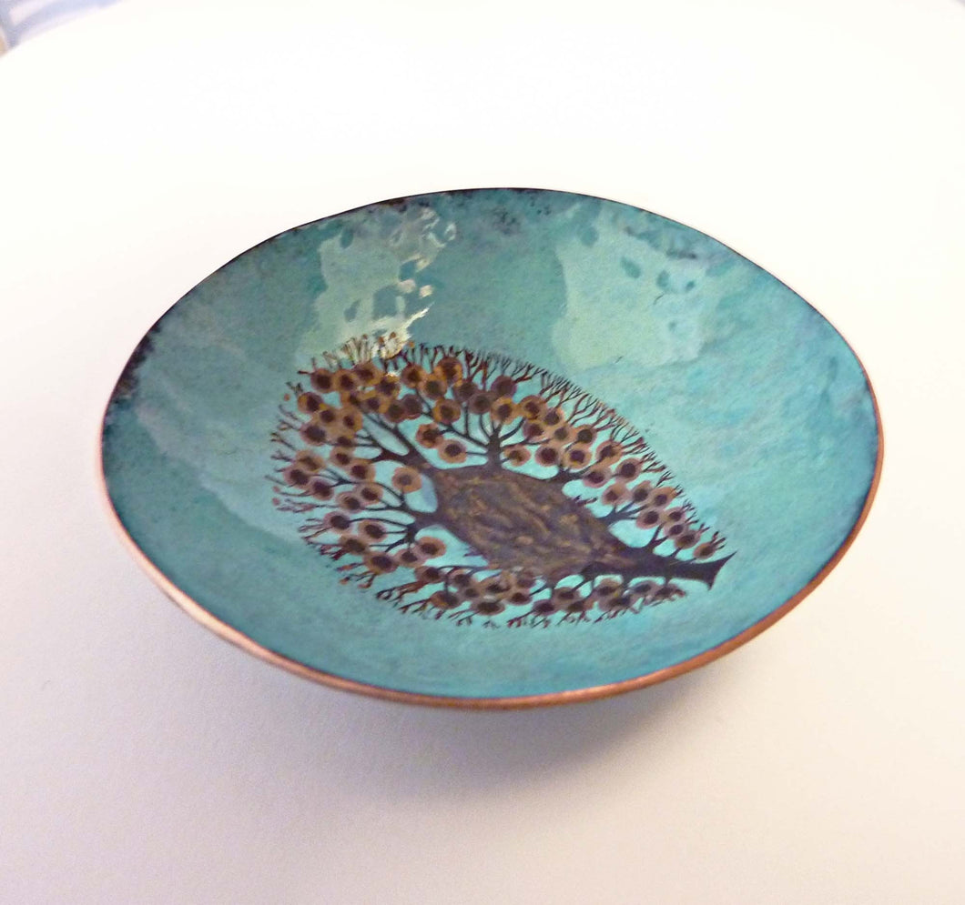 Sea Anemone Bowl, Enamel on Copper Hammered Bowl
