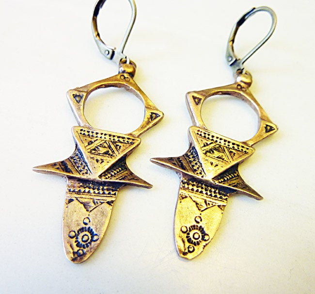 Nomad Earrings, Bronze or Sterling Silver Tuareg-Style Earrings