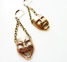 Load image into Gallery viewer, Comedy Tragedy Earrings, Bronze or Sterling Silver Theater Masks
