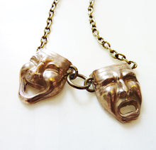Load image into Gallery viewer, Comedy Tragedy Necklace, Bronze or Sterling Silver Theater Masks
