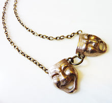 Load image into Gallery viewer, Comedy Tragedy Necklace, Bronze or Sterling Silver Theater Masks
