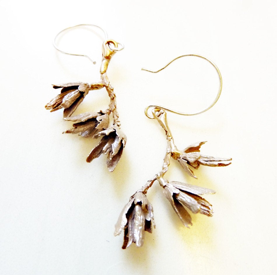 Wildflower Branch Earrings, Bronze or Sterling Silver