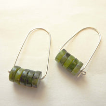 Load image into Gallery viewer, Green Jade and Sterling Silver Hoop Earrings
