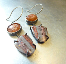 Load image into Gallery viewer, Laguna Lace Agate, Sunstone, Solar Earrings
