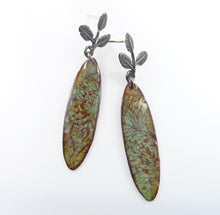 Load image into Gallery viewer, Leafy Enamel Earrings, Enamel on Copper
