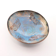 Load image into Gallery viewer, Flying Moths Enamel on Copper Hammered Bowl

