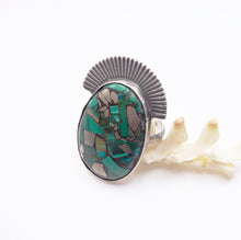 Load image into Gallery viewer, Malachite Pyrite Halo Ring, Size 8
