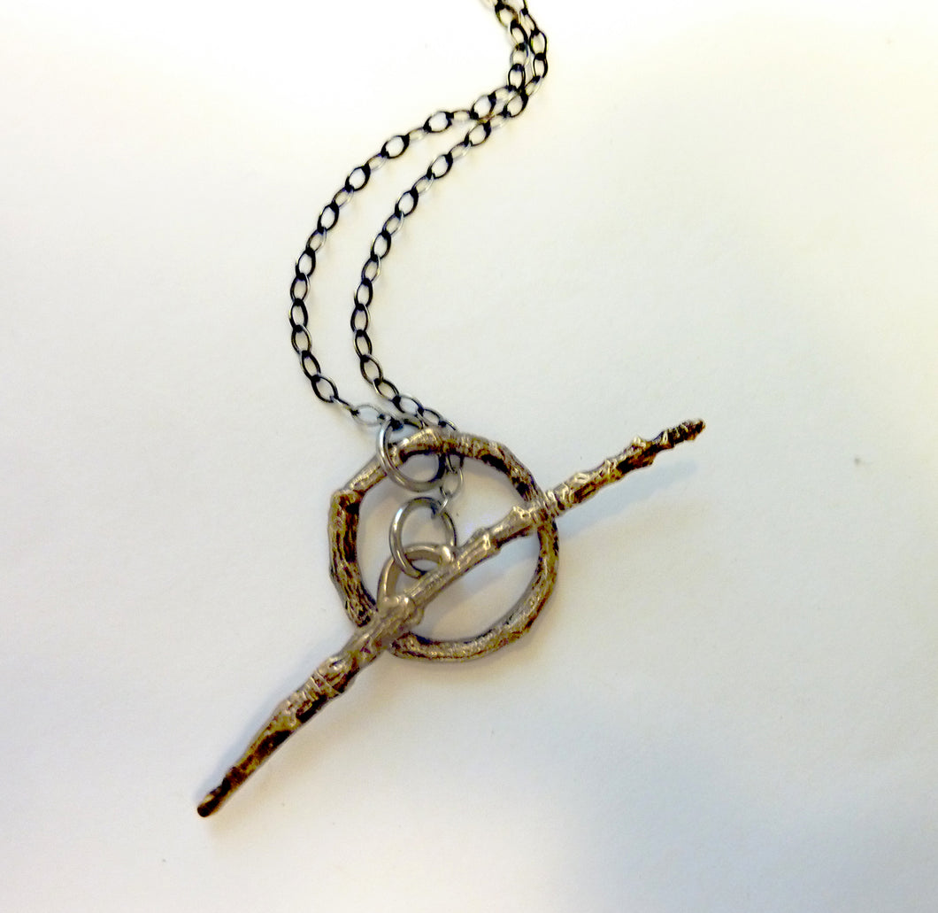 Twig Lariat Necklace, Bronze or Sterling Silver